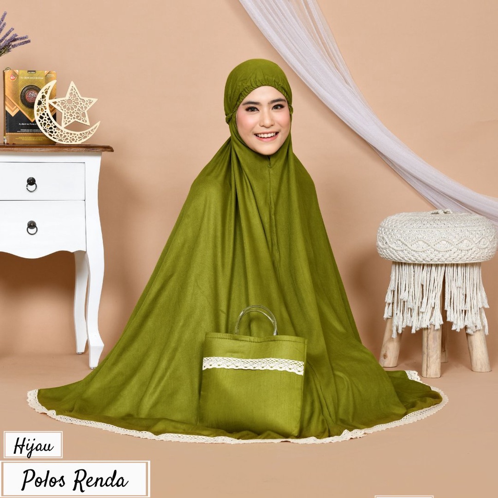 Mukena Dewasa Jumbo Polos Bahan Katun Premium Renda Rajut