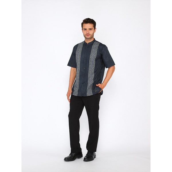 Baju Koko Dewasa Lengan Pendek Motif Nibras Nk 42 Hitam/Biru Elektrik