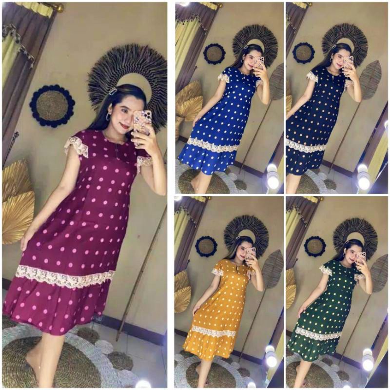 Princes Polka - Daster Kekinian Renda Arab Rayon Premium Dress Wanita Lengan Pendek Busui Baju Tidur