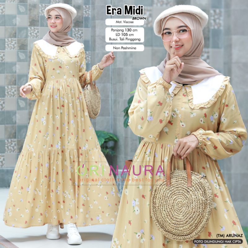 MIDI DRESS ERA BY ORI NAURA GAMIS BUNGA RAYON VISCOSE BUSUI LEBARAN