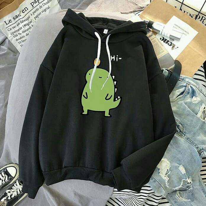 HI DINO - Sweater Hoodie Wanita Remaja Dewasa Kekinian Bahan Fleece Korean Style-1