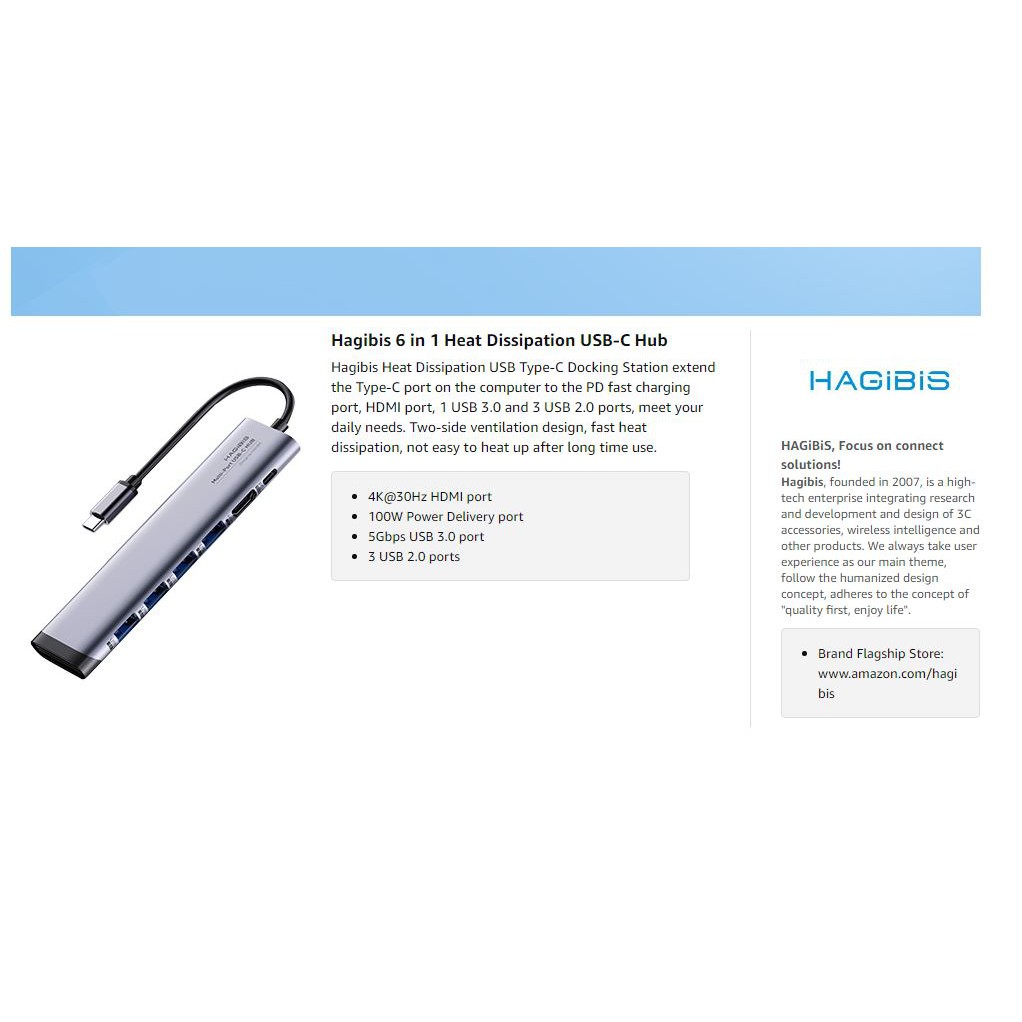 Hagibis USB C Hub 6 in 1 Type C Docking Station Fast Heat Dissipation