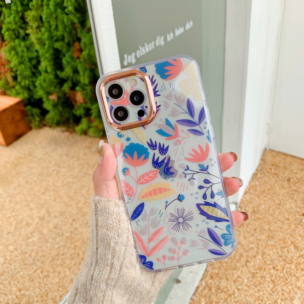 Casing Iphone 13 Pro Max 12 11 Pro Xs Max Xr X 7 + 8 + Motif Lukisan Bunga Dan Daun