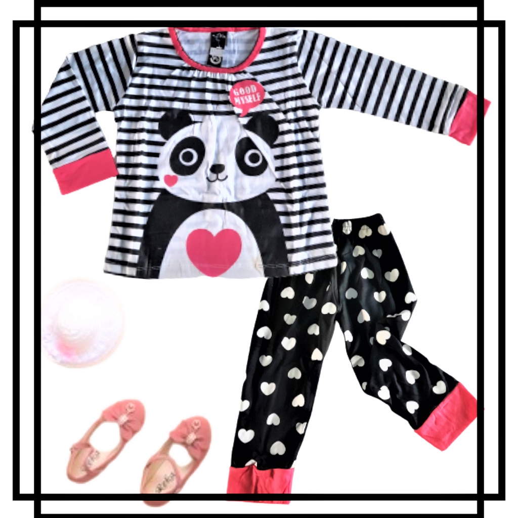 SETELAN PIYAMA ANAK PEREMPUAN WE3 MOTIF PANDA SALUR