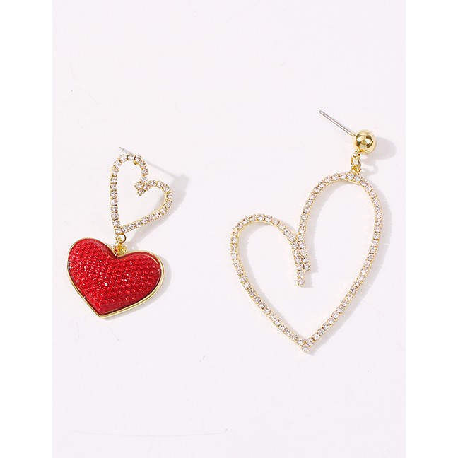 LRC Anting Tusuk Fashion Golden Asymmetrical Love Diamond K44918