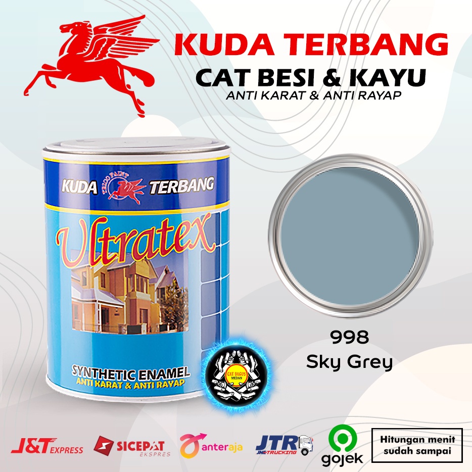 CAT MINYAK CAT KAYU DAN BESI KUDA TERBANG ULTRATEX 1 KG WARNA 998 SKY GREY ABU ABU MUDA ABU ROKOK GR