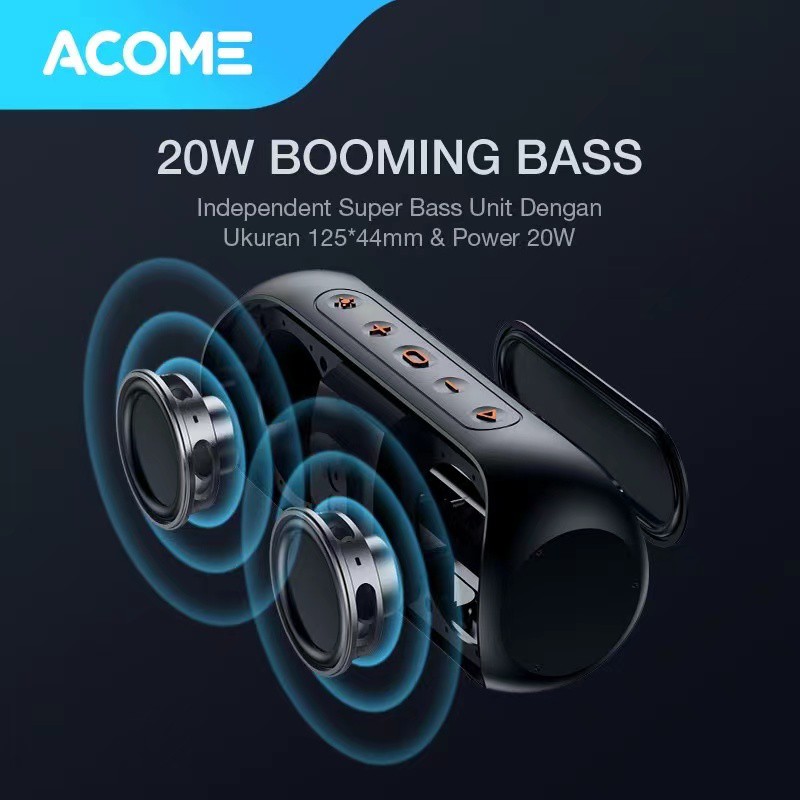 ACOME A20 Super Bass Speaker Bluetooth 5.0 20W IPX7 Waterproof RGB Light Rhyme Rave Party