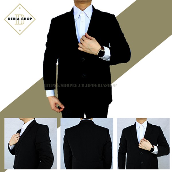Jas Formal Kantor Pria Dewasa Hitam Polos Baju Jas Cowok Premium Kantoran Laki Casual Murah Blezer S