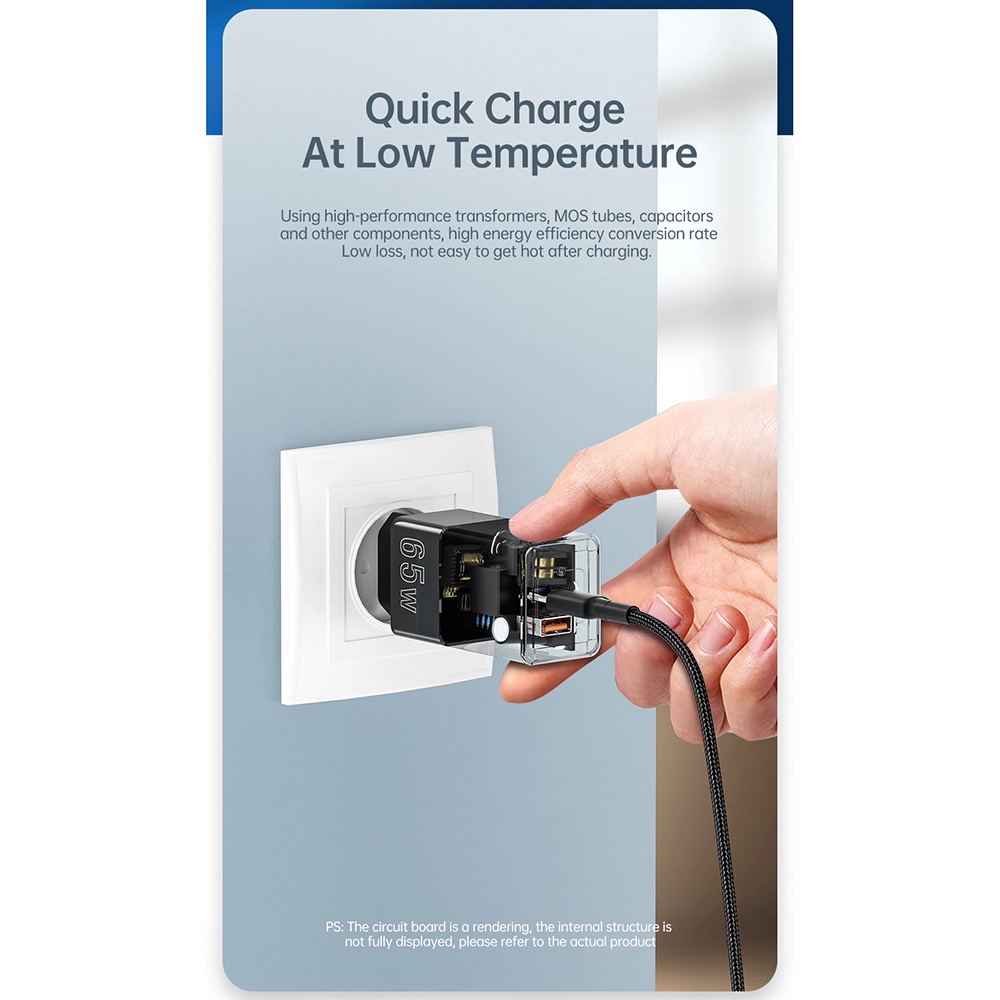 Kepala Charger Fast Charging USB Type C PD Quick Charge 2 Port 65W - KL-CD20 - Black