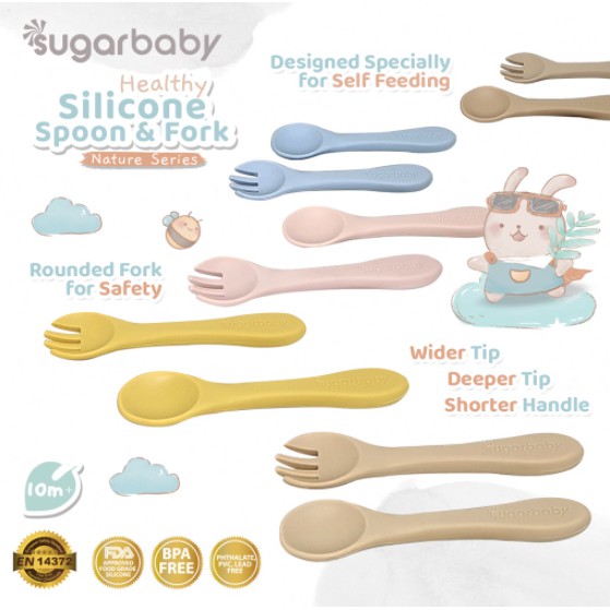 Sugar Baby Healthy Silicone Spoon &amp; Fork (Nature Series) / Sendok Garpu Makan