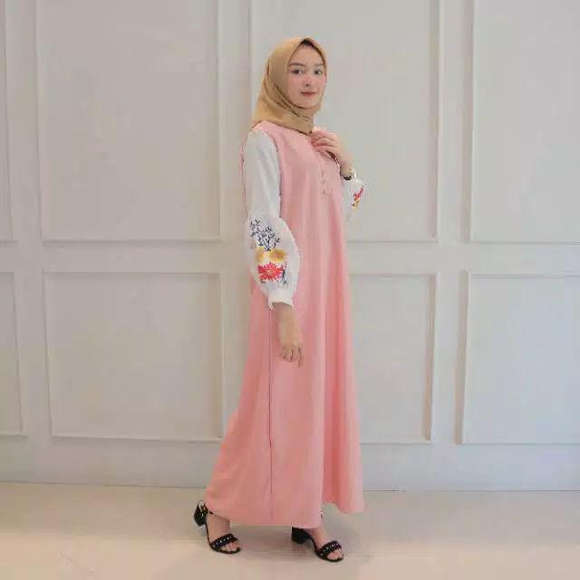 [ TERMURAH ] MARISA BORDIR | GAMIS TERBARU | BUSANA MUSLIM | DRESS MAXI | PRODUK TERBARU-Pink dusty
