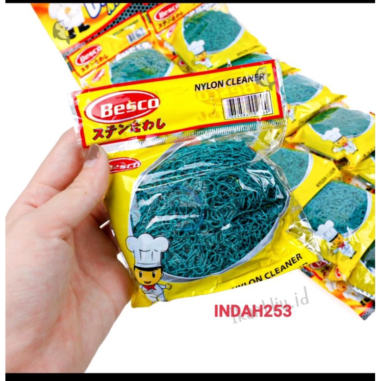 Sabut Cuci Piring Jaring Hijau Nilon Isi 12 Pcs - Serabut Sponge Rajut Jala Nilon Isi 12