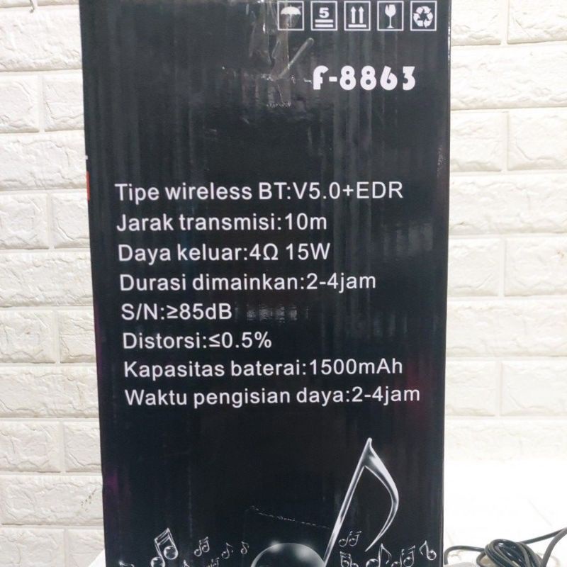 Speaker Bluetooth Karaoke FLECO F-8863 Bonus Microphone + Remote 8'5 Inchi Super Bass Original