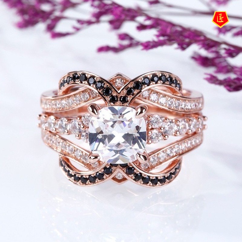 [Ready Stock]Women's Creative Rose Gold Full Diamond Ring Set