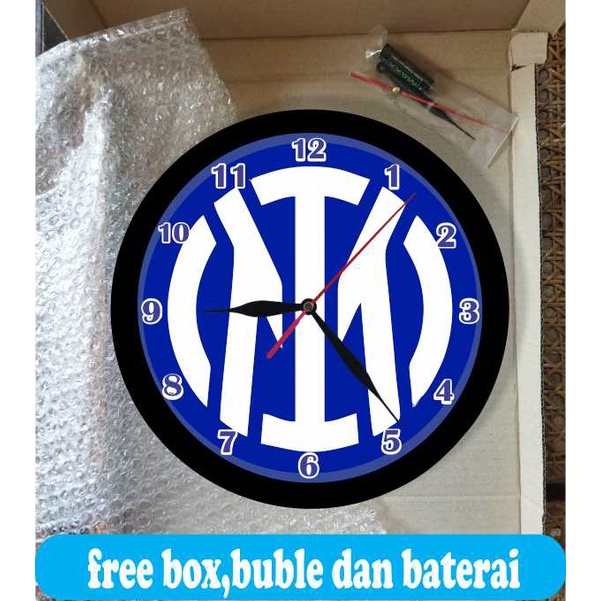 JAM DINDING KAYU UNIK ARTISTIK BESAR VINTAGE GAMBAR LOGO INTERMILAN