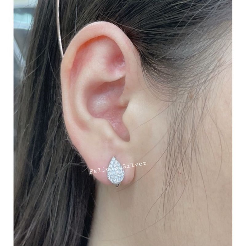 ANTING PERAK ASLI SILVER 925 LAPIS EMAS MODEL JEPIT OVAL PERMATA FULL - PERHIASAN PERAK WANITA