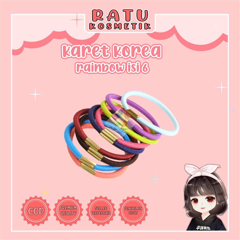 ❤ RATU ❤ Karet Ikat Rambut Wanita Korean Style | Kuncit Rambut Korea Tas | Kuncir Toples Rainbow Pastel