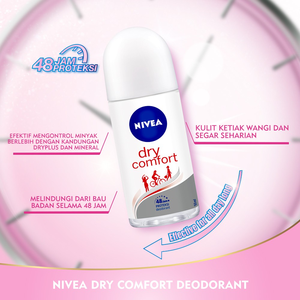 NIVEA Deodorant - Extra Whitening | Black White Invisible | Dry Comfort | Pearl Beauty | Hijab Fresh | Cool Kick | Hijab Soft | NIVEA MEN (Deodoran Roll On 25ml ,50ml)