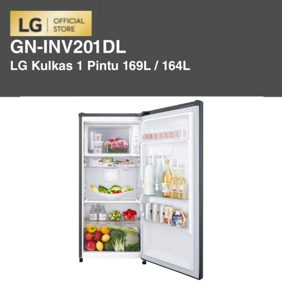 LG Lemari Es 1 Pintu GN-INV201DL / GNINV201DL Smart Inverter Compressor 169 Liter 50 Watt