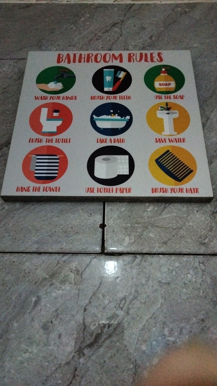 Bathroom Rules - Dekorasi Dinding Kamar Mandi Poster Kayu Pajangan Dinding Kamar Mandi Wall Decor