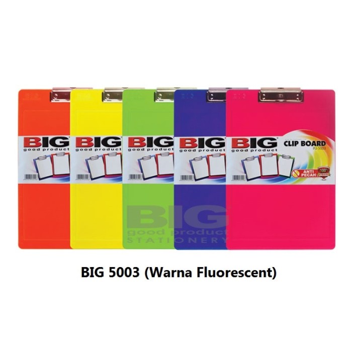 

Papan Ujian / Clipboard Plastik BIG PU-5003 Folio / F4 Warna Neon Fluorescent Color