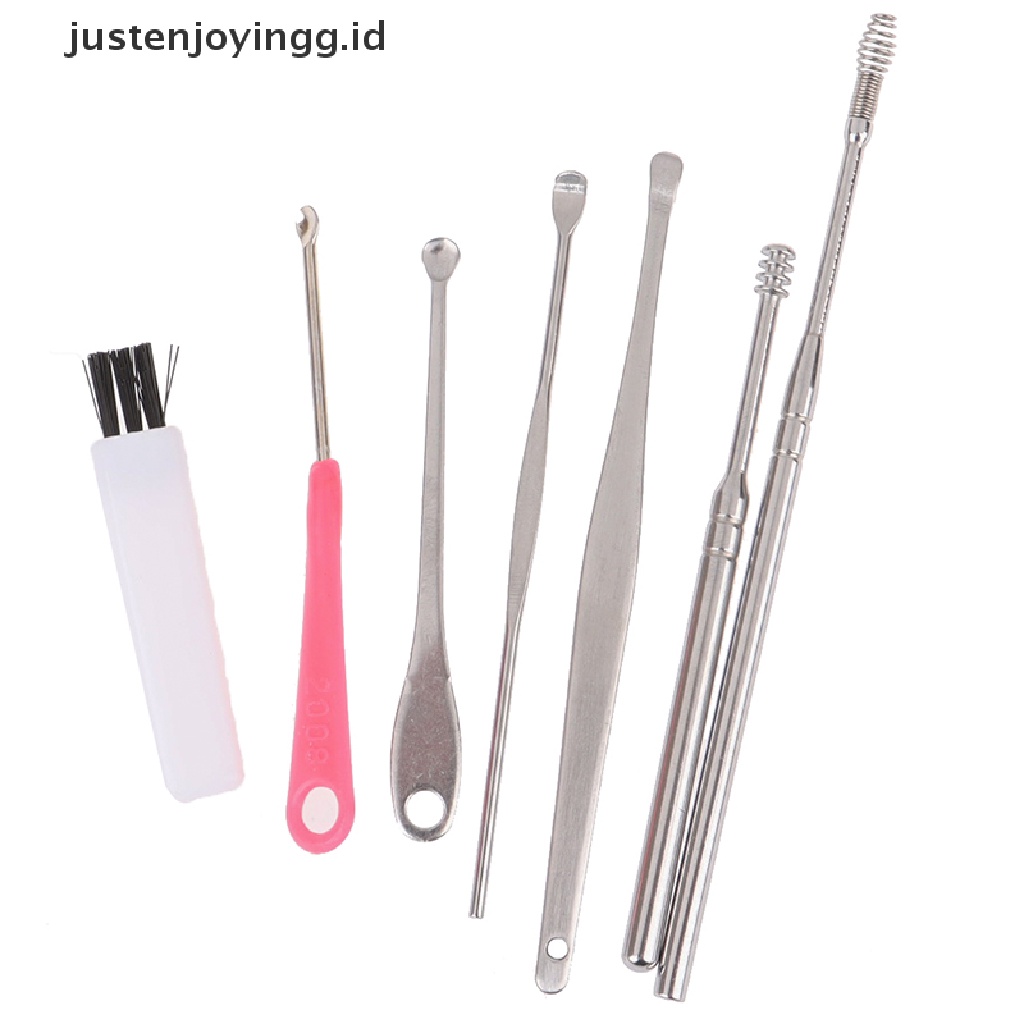 // justenjoyingg.id // 7Pcs/Set Stainless Steel Ear Pick Curette Wax Earpick Scoop Remover Cleaner Tool ~