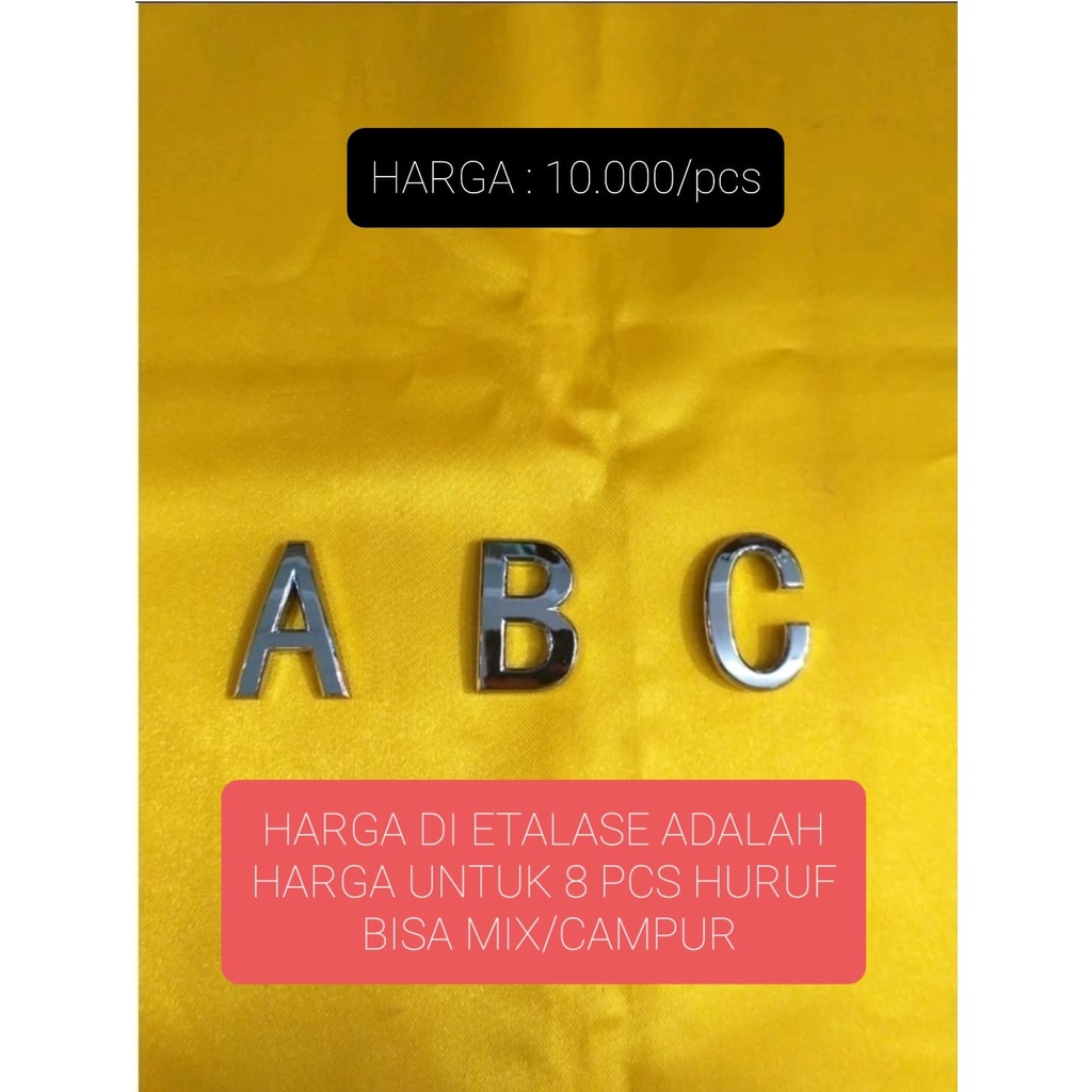 HURUF TIMBUL/ NOMOR CHROME/ NOMOR PLAT MOTOR/ ANGKA CHROME 3,5cm/HARGA UNTUK 8 PCS HURUF/ANGKA