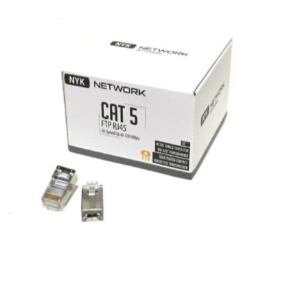 Connector modular plug rj45 nyk cat 5 5e ftp shield gold 100Mbps 50pcs - Konektor lan rj-45 cat5 besi