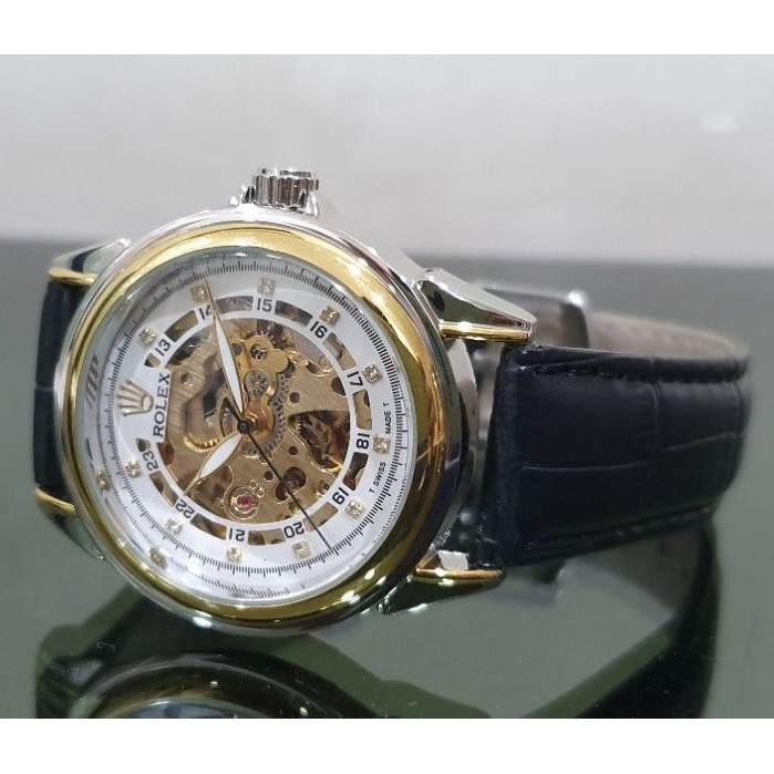 Jam Tangan Pria Automatic Rolex Classic Skeleton Kulit 37mm