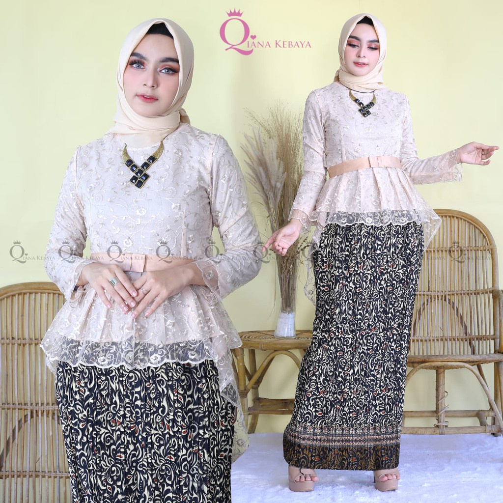 Stelan Kebaya aurora Tille/Gomes Pita/Kebaya Modern/Setelan Kebaya Brokat/Kebaya Couple/Kebaya Terbaru/kebaya wisuda/kebaya pengantin/set kebaya modern