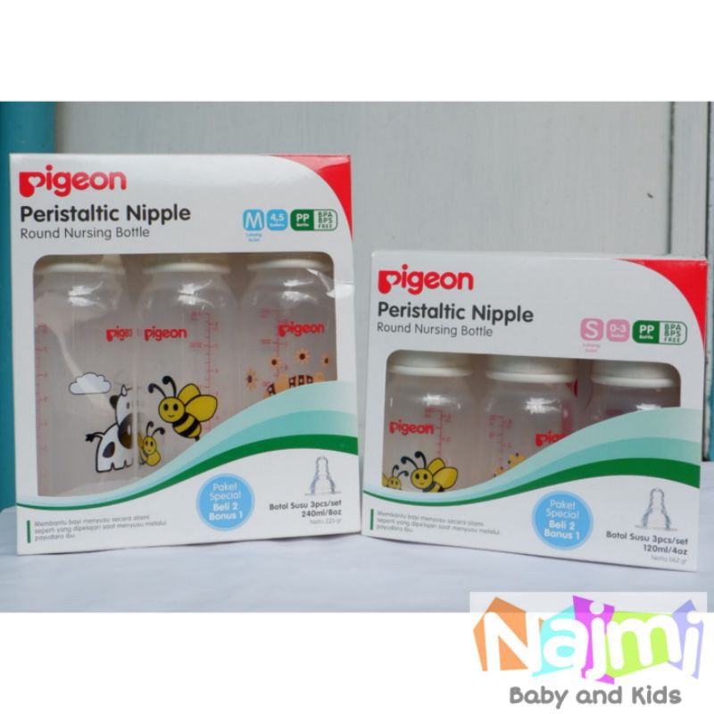 Pigeon Peristaltic Nipple Feeding Bottle PP RP 50 ml 120ml 240ml / Botol Dot Ulir Susu Slim Neck