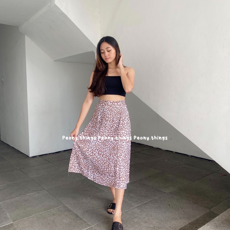 Leora Skirt // Rok Wanita-Leopard brown