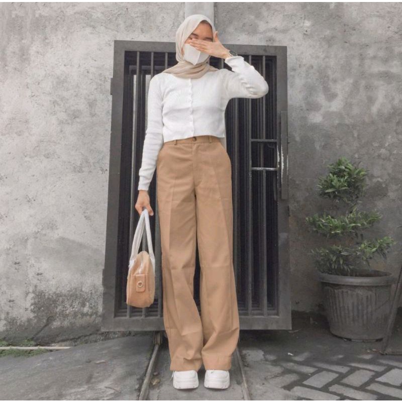 Melva Slit Pants / Celana Kulot Korean style remaja / Celana kulot Haighwaist wanita terbaru tebal