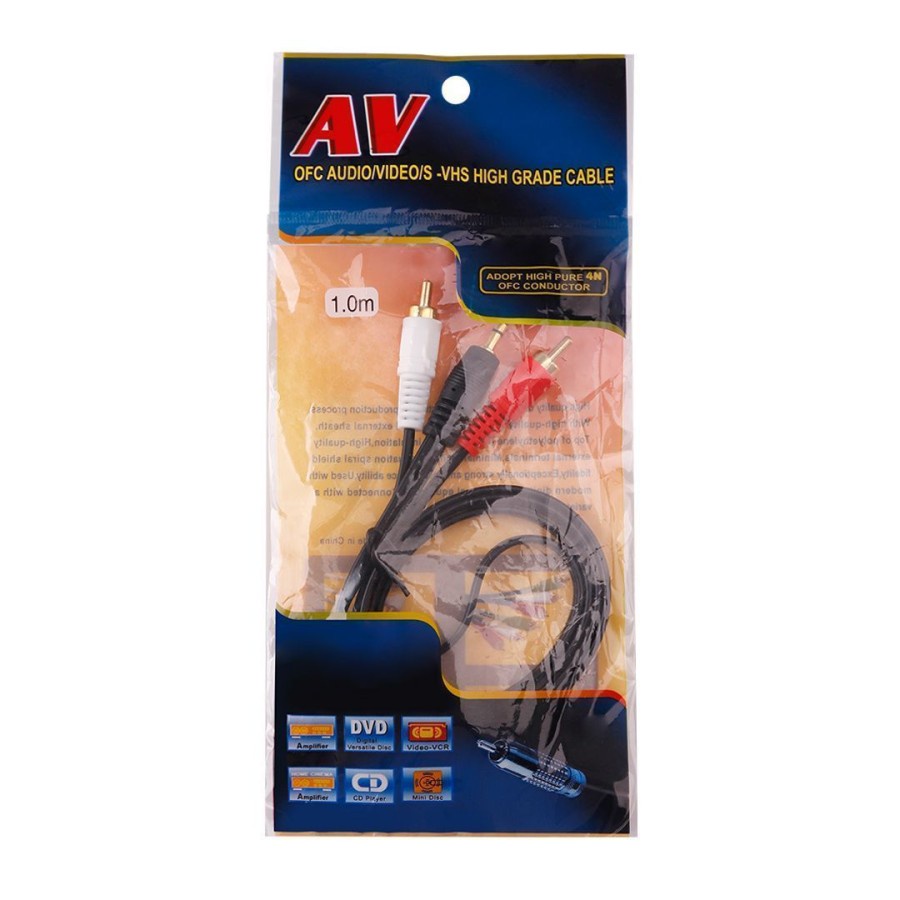 KABEL AUX AV 2IN1 1 METER AV-02 AUDIO CABLE RCA 2 IN 1 AV02 1M