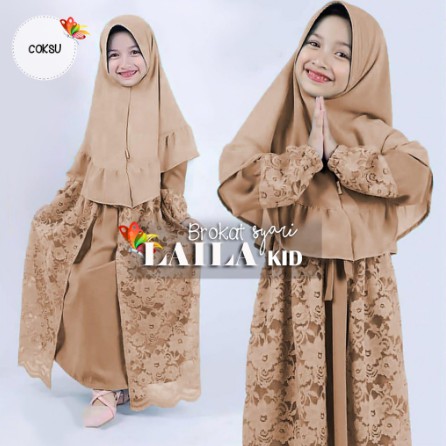 Baju Gamis Brukat Anak Perempuan Lengan Panjang motif brukat usia 9 sampai 11 tahun - Laila Kids Gam