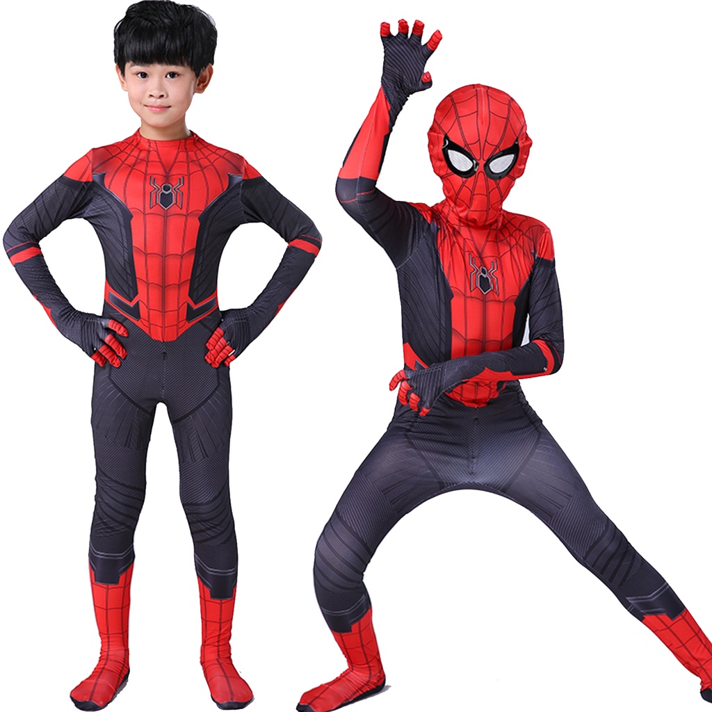 Kostum Spiderman Merah Hitam Baju Cosplay Superhero Anak Dan Dewasa + Topeng