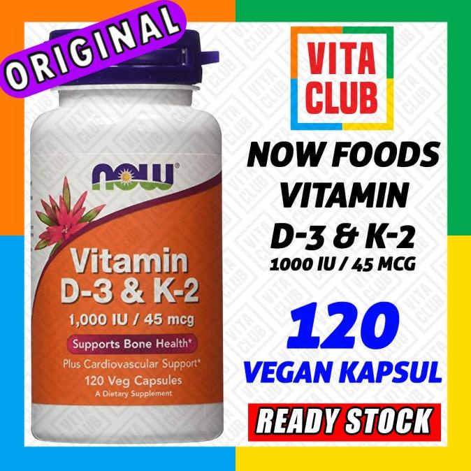 Now Foods Vitamin D3 K2 120 Vegan Kapsul D-3 K-2 Food Vit D 3 K 2