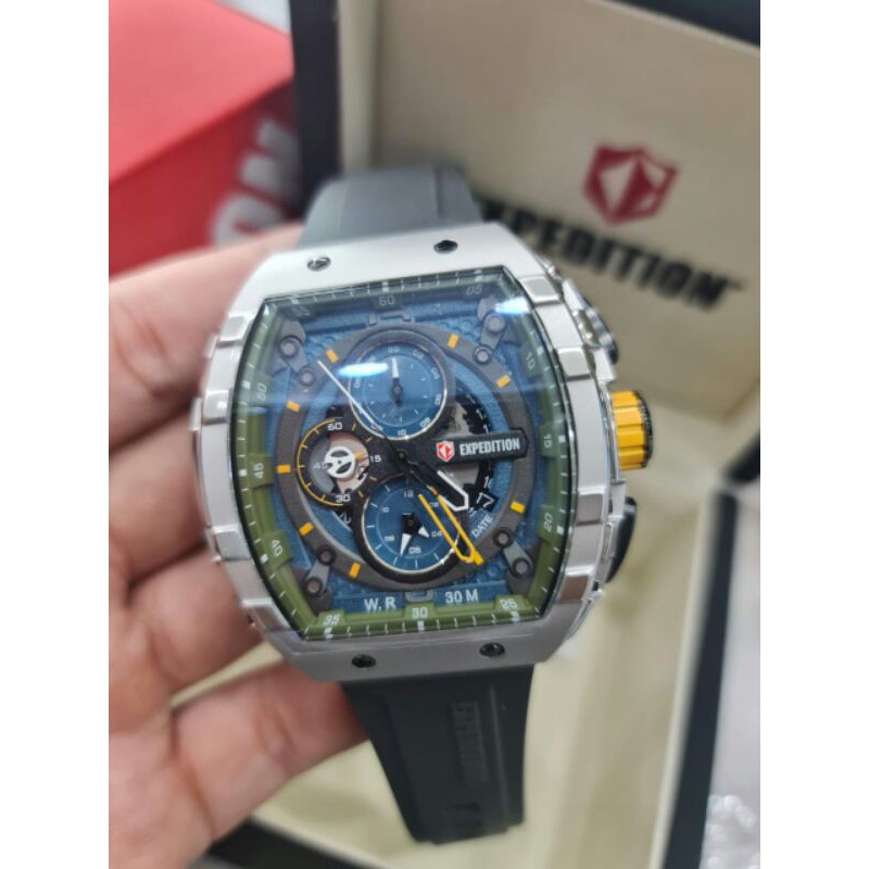 JAM TANGAN PRIA EXPEDITION E6782 SILVER BLACK YELLOW DIAL NEW E6782 ORI