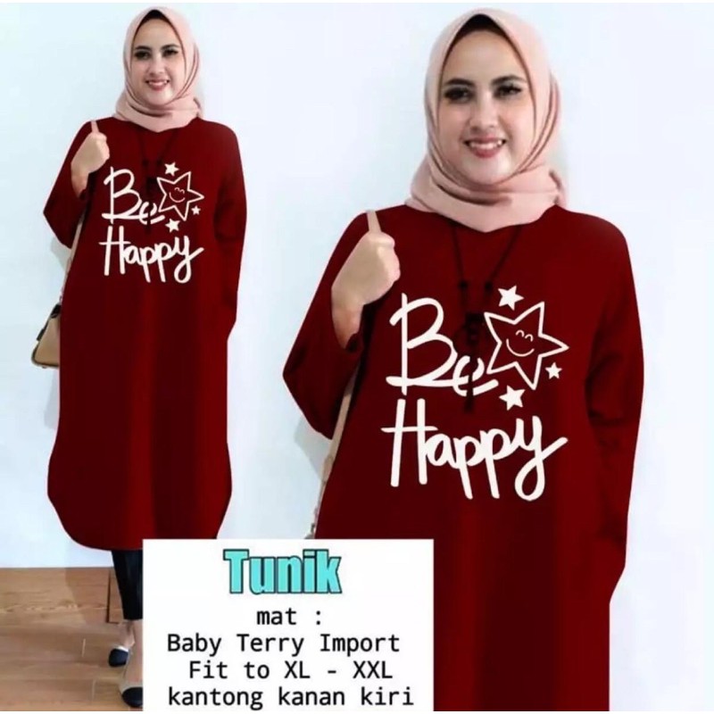 WORLDSHOP TUNIK WANITA BE HAPPY HIGH QUALITY BABY TERY