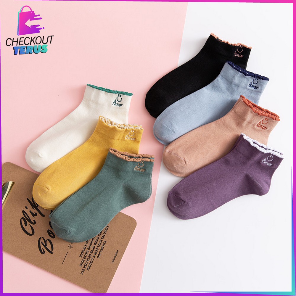 CT P254 Kaos Kaki Pendek Unisex Pria Wanita Motif Smile Boneka Emoji Kaos Kaki Lucu Semata Kaki Ankle Socks