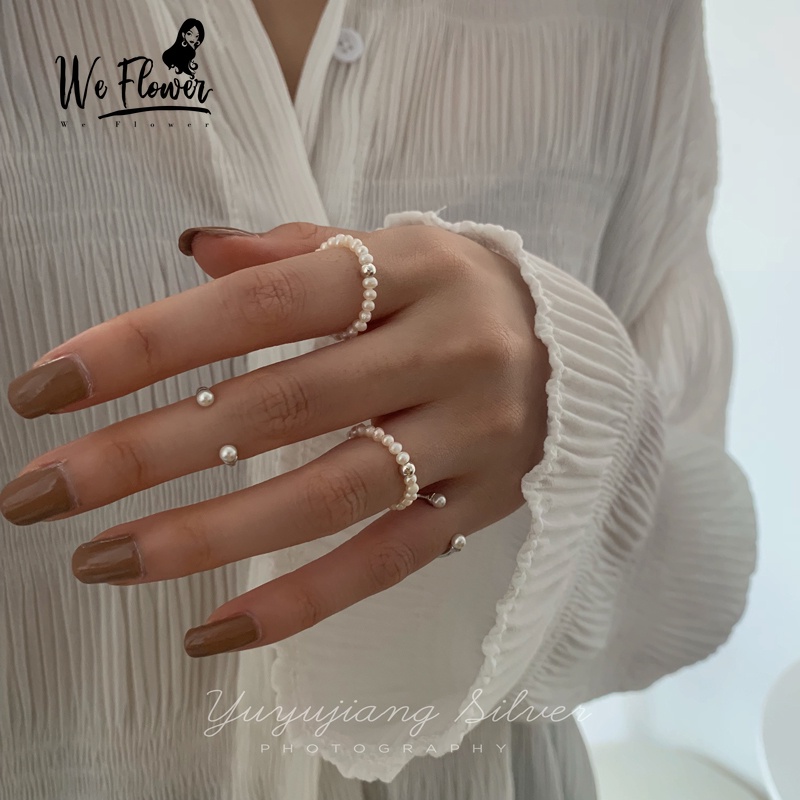 We Flower Cincin Manik-Manik Mutiara Kecil Dapat Ditumpuk Gaya Elegan Untuk Wanita