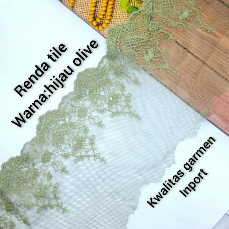per meter,renda tile warna hijau olive lebar 11 cm