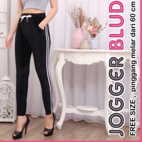 ▼ Jogger velvet bludru wanita / Jogger lis putih / jogger stripe putih / Jogger Wanita ☻