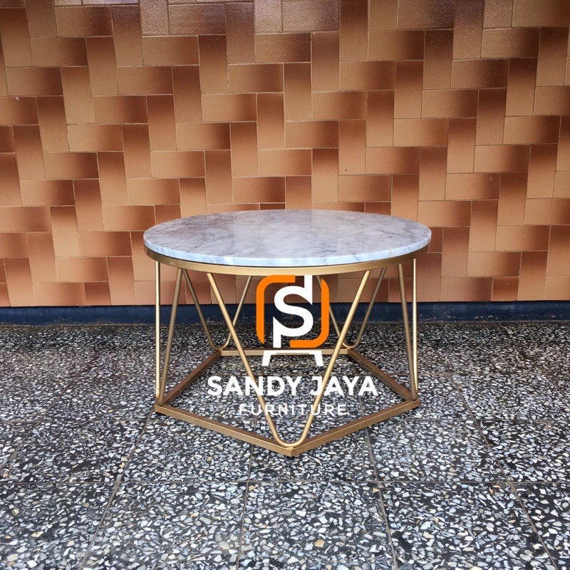 meja tamu bulat top marmer kaki segi 5, coffee table marmer