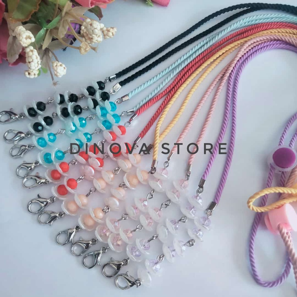 strap masker tali ulir kristal kelopak putih kecil/strap masker hijab/strap mask//dinova store/pgx/tali masker/strap masker hijab 2in1pengait hijab/sambungan masker/tali masker/strap makser