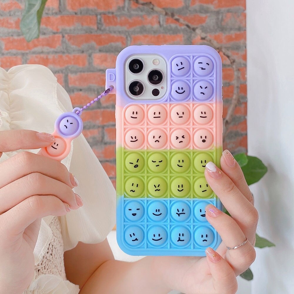 iPhone 13 Pro Max Reliver Stress Pop Fidget Toys Push It 6 7 8 Plus X XR XS MAX 11 Pro Max Mini Relieve Stress Soft Silicone Rubber Smiley Cases For iPhone 12Pro Max Reliver Stress Pop Fidget Toys Push It Bubble