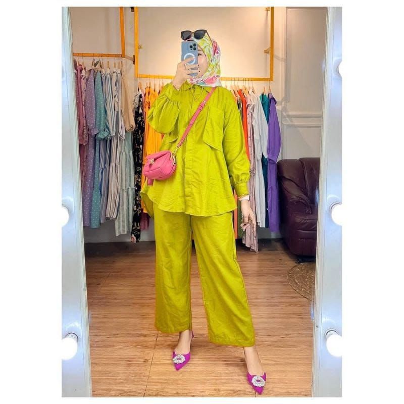 ONE SET PANJAMAS BUSUI || LD 105 -108 || STELAN WANITA || ONE SET RAYON MOTIF KEKINIAN-AYUDIA LIME