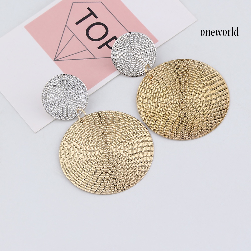 OW@ Women Exaggerated Geometric Circular Pendant Concave Convex Earring Jewelry