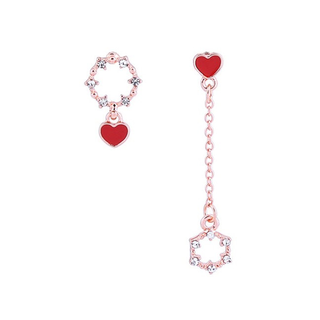 LRC Anting TusuFashion Asymmetric Earring Crystal-studded Geometric Heart-shaped Asymmetric Earrings