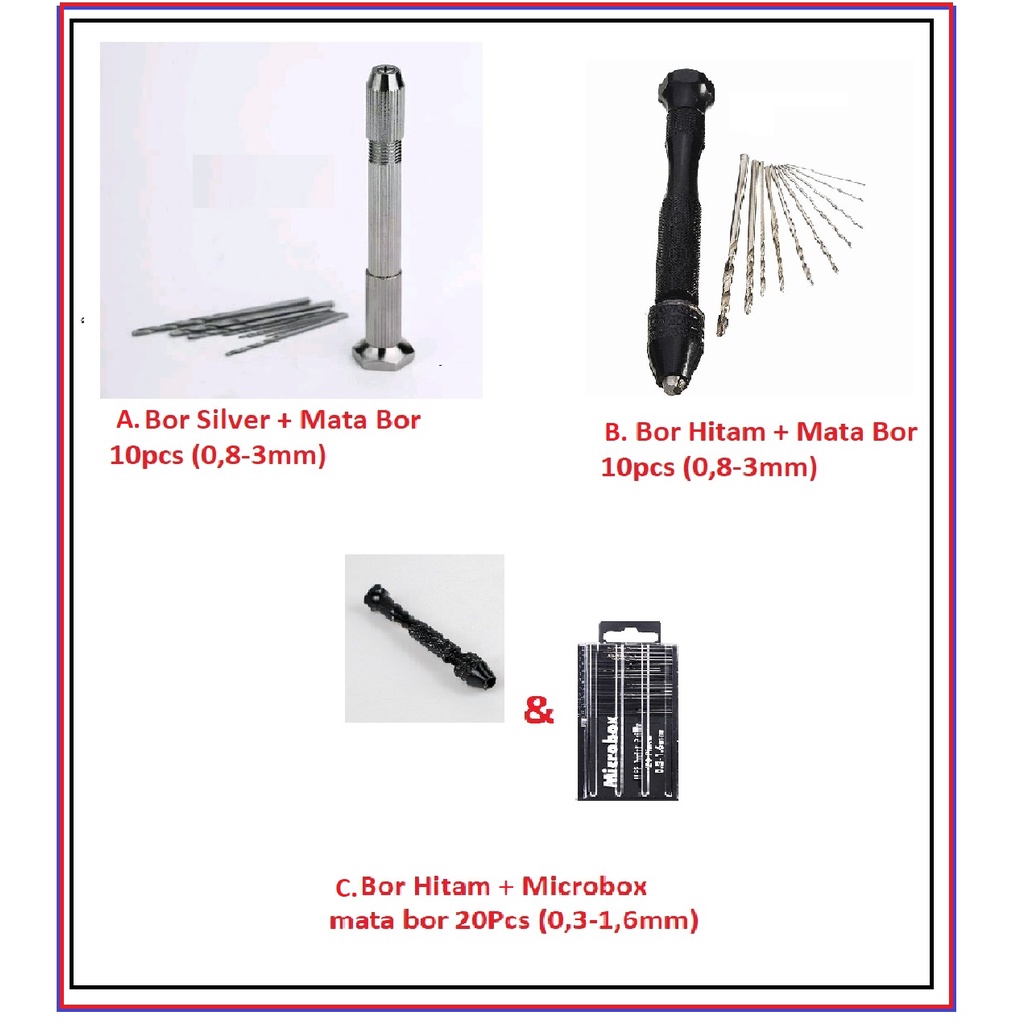 Bor Tangan Mini Micro Bor PCB Twist Micro Drill Plus 10 Mata Bor